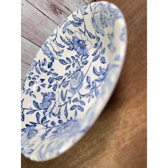 Churchill  Blue Chintz Rose ‎ Peony Bowl Salad Soup Scalloped 6 1/2" Georgian - Picture 4 of 8